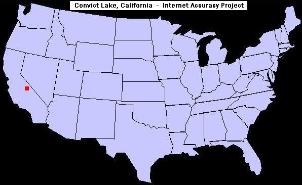 U.S. map showing the location of Convict Lake, California