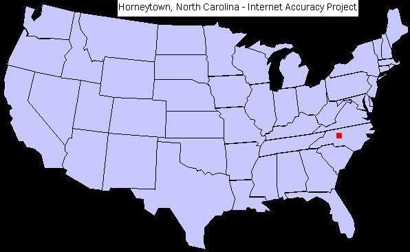 U.S. map showing the location of Horneytown, North Carolina