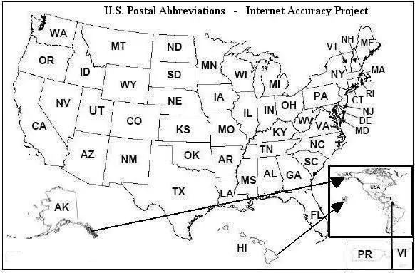 What are examples of two-letter state abbreviations?