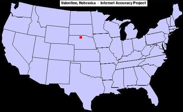 U.S. map showing the location of Valentine, Nebraska